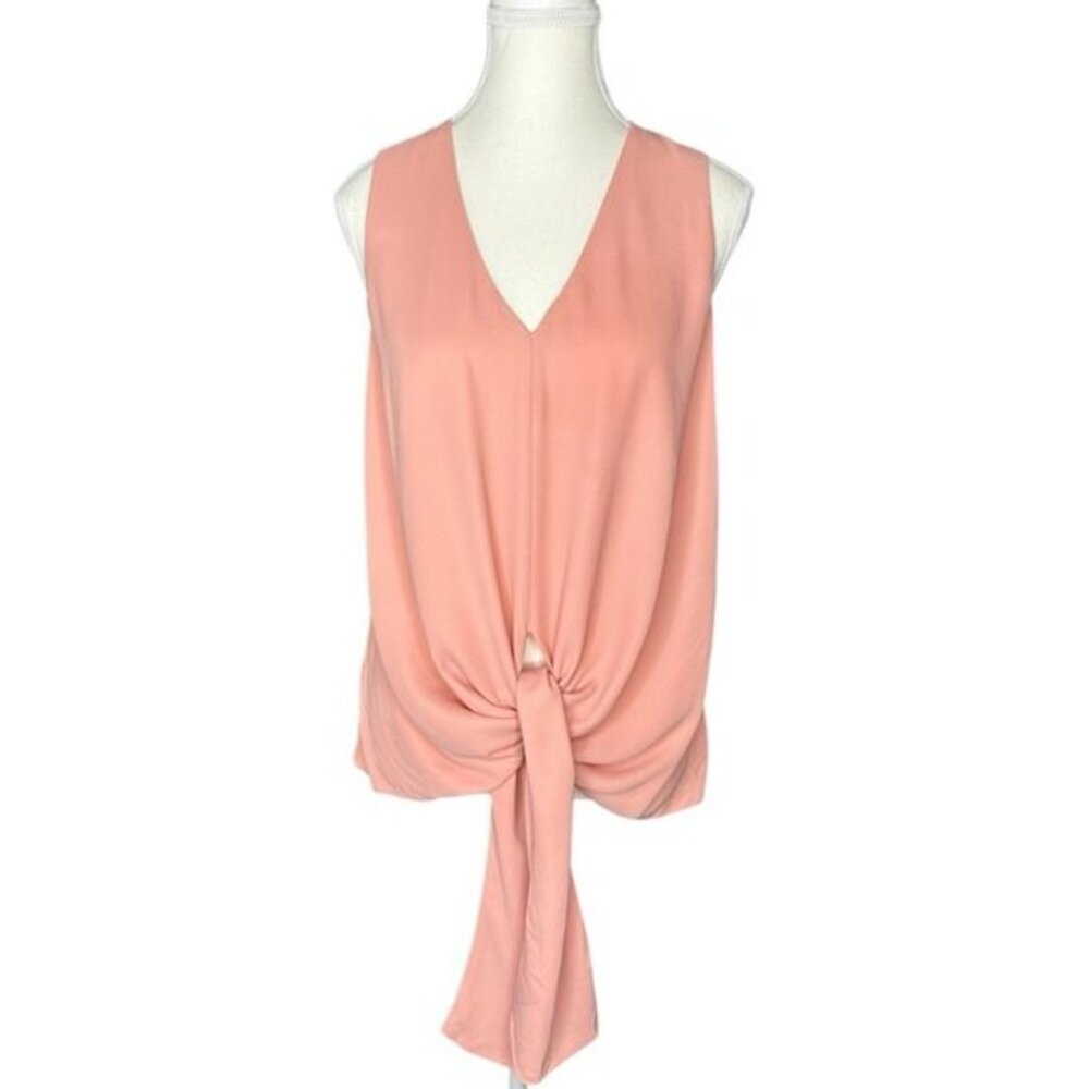 Fifteen Twenty Womens Peach V-Neck Front Tie Sleeveless Blouse XS Made In‎ USA